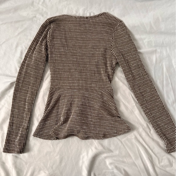 Caution to the Wind - Faux Wrap Top - Small White and Tawny Brown - Picture 7 of 8
